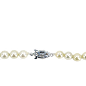 Classic Engraved Japanese Cultured Saltwater Akoya Pearl Choker Necklace- Sterling Silver 15.50 Inch