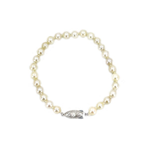 Japanese Engraved Saltwater Akoya Cultured Pearl Bracelet- Sterling Silver