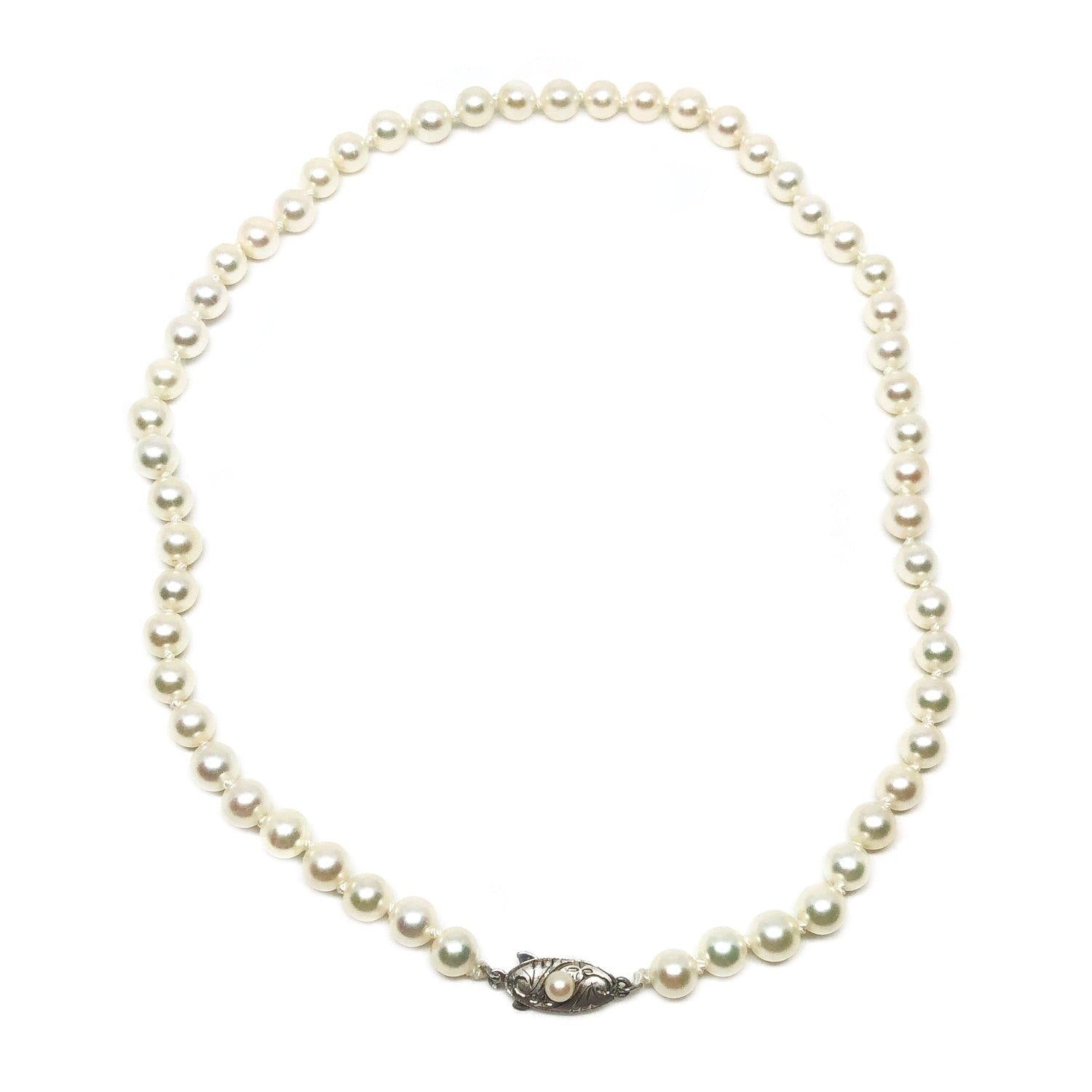 Classic Japanese Cultured Saltwater Akoya Pearl Necklace- Sterling Silver 16 Inch