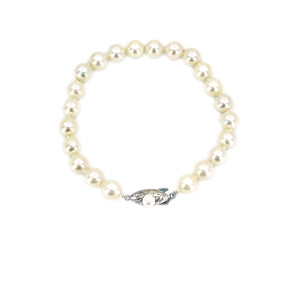 Engraved Japanese Vintage Saltwater Akoya Cultured Pearl Bracelet- Sterling Silver