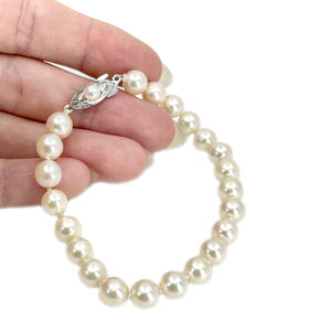 Engraved Japanese Vintage Saltwater Akoya Cultured Pearl Bracelet- Sterling Silver
