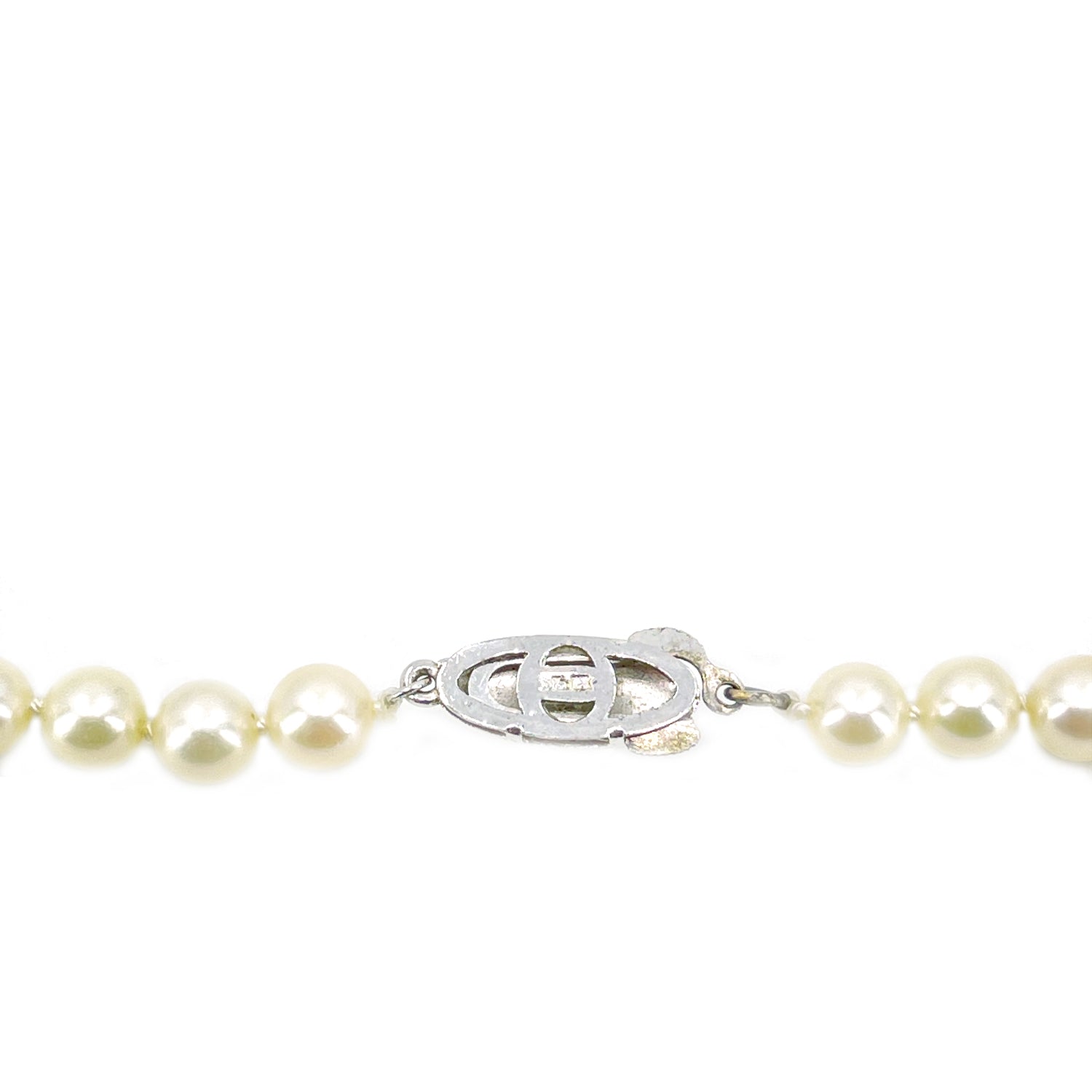 Choker Engraved Japanese Saltwater Cultured Akoya Pearl Vintage Necklace - Sterling Silver 16.25 Inch