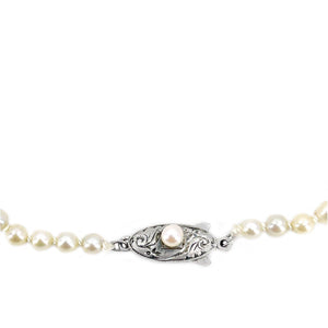 Art Deco Japanese Saltwater Cultured Akoya Pearl Graduated Necklace - Sterling Silver 16.50 Inch