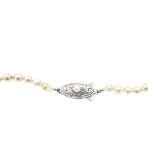 Art Deco Japanese Saltwater Cultured Akoya Pearl Graduated Necklace - Sterling Silver 21.50 Inch