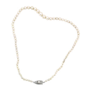 Art Deco Japanese Saltwater Cultured Akoya Pearl Graduated Necklace - Sterling Silver 16.50 Inch