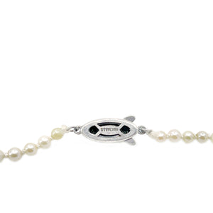 Art Deco Japanese Saltwater Cultured Akoya Pearl Graduated Necklace - Sterling Silver 21.50 Inch