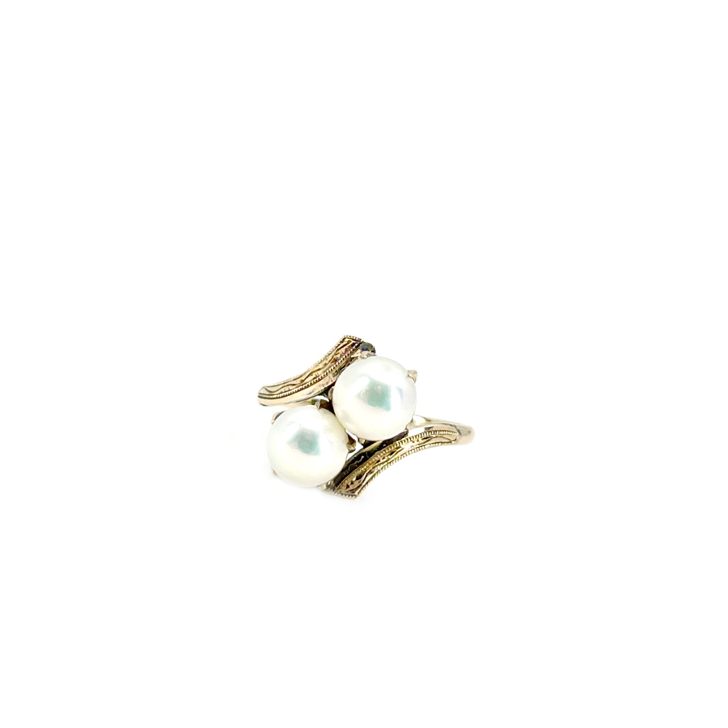 Claw Prong Victorian Vintage Japanese Saltwater Akoya Cultured Pearl Ring- 14K Yellow Gold Size 5