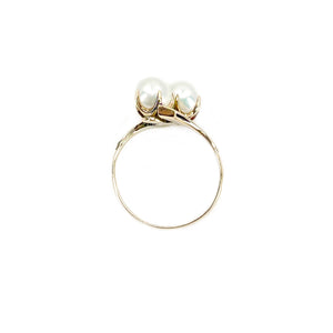 Claw Prong Victorian Vintage Japanese Saltwater Akoya Cultured Pearl Ring- 14K Yellow Gold Size 5