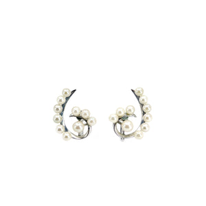 Vintage Climber Akoya Saltwater Cultured Pearl Spray Screwback Earrings- Sterling Silver