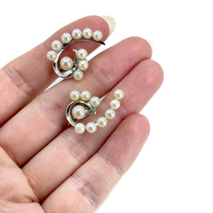 Vintage Climber Akoya Saltwater Cultured Pearl Spray Screwback Earrings- Sterling Silver