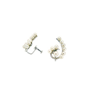 Vintage Climber Akoya Saltwater Cultured Pearl Spray Screwback Earrings- Sterling Silver