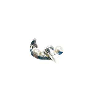 Engraved Vintage Climber Akoya Saltwater Cultured Pearl Nouveau Screwback Earrings- Sterling Silver