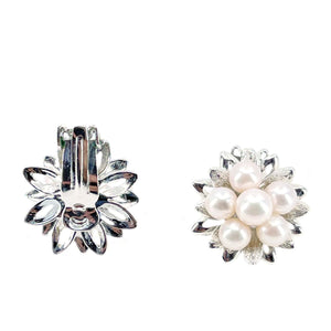 Cherry Blossom Akoya Saltwater Cultured Pearl Cluster Clip Earrings- Sterling Silver