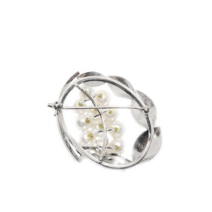 Cluster Leaves Japanese Saltwater Akoya Cultured Pearl Brooch- Sterling Silver