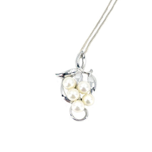 Cluster Vintage Japanese Cultured Akoya Pearl Modernist Pendant Necklace- Sterling Silver 17.50 Inch