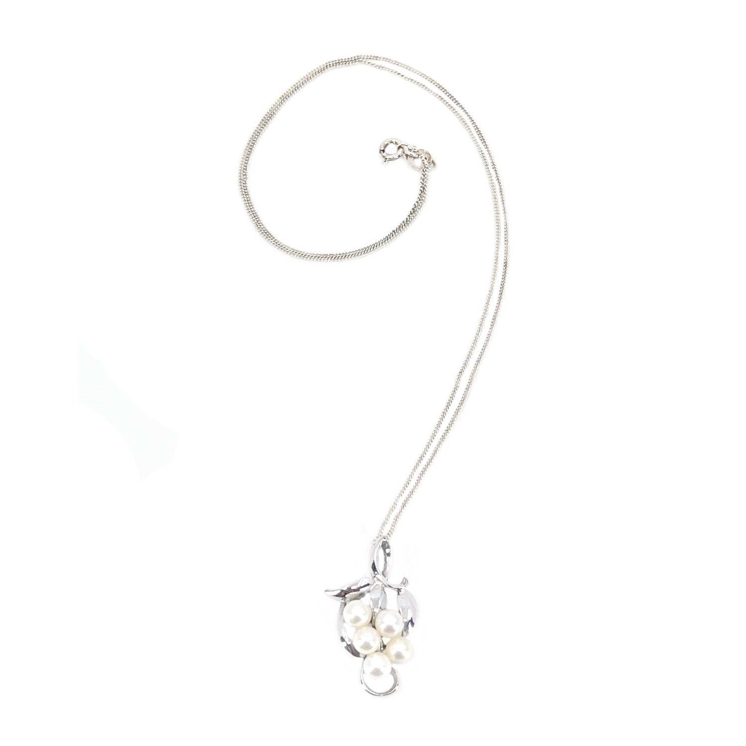 Cluster Vintage Japanese Cultured Akoya Pearl Modernist Pendant Necklace- Sterling Silver 17.50 Inch