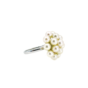 Dome Cluster Mid Century Japanese Saltwater Akoya Cultured Pearl Vintage Ring- Sterling Silver Sz 4 1/2