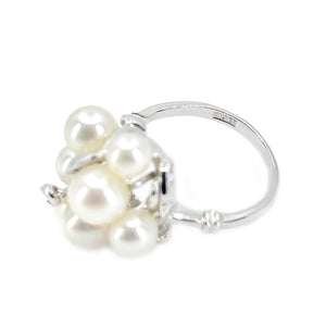 Cluster Mid Century Japanese Saltwater Akoya Cultured Pearl Ring- Sterling Silver Sz 5 1/2
