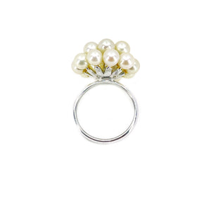 Dome Cluster Mid Century Japanese Saltwater Akoya Cultured Pearl Vintage Ring- Sterling Silver Sz 4 1/2