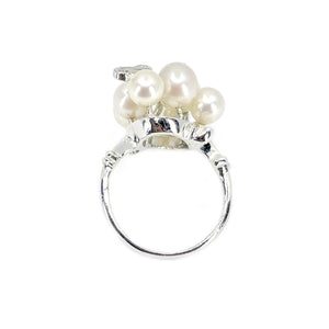 Cluster Mid Century Japanese Saltwater Akoya Cultured Pearl Ring- Sterling Silver Sz 5 1/2