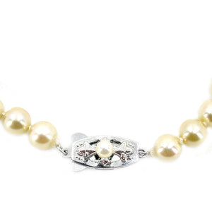 Cream Retro Japanese Saltwater Cultured Akoya Pearl Necklace - Sterling Silver 18 Inch