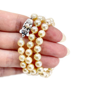 Cream Retro Japanese Saltwater Cultured Akoya Pearl Necklace - Sterling Silver 18 Inch