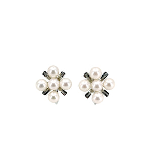 Vintage X Shapped Cluster Akoya Saltwater Cultured Pearl Screwback Earrings- Sterling Silver