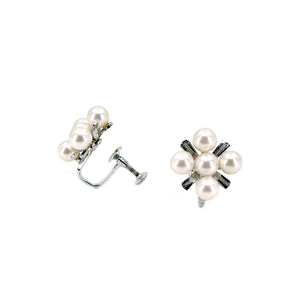 Vintage X Shapped Cluster Akoya Saltwater Cultured Pearl Screwback Earrings- Sterling Silver