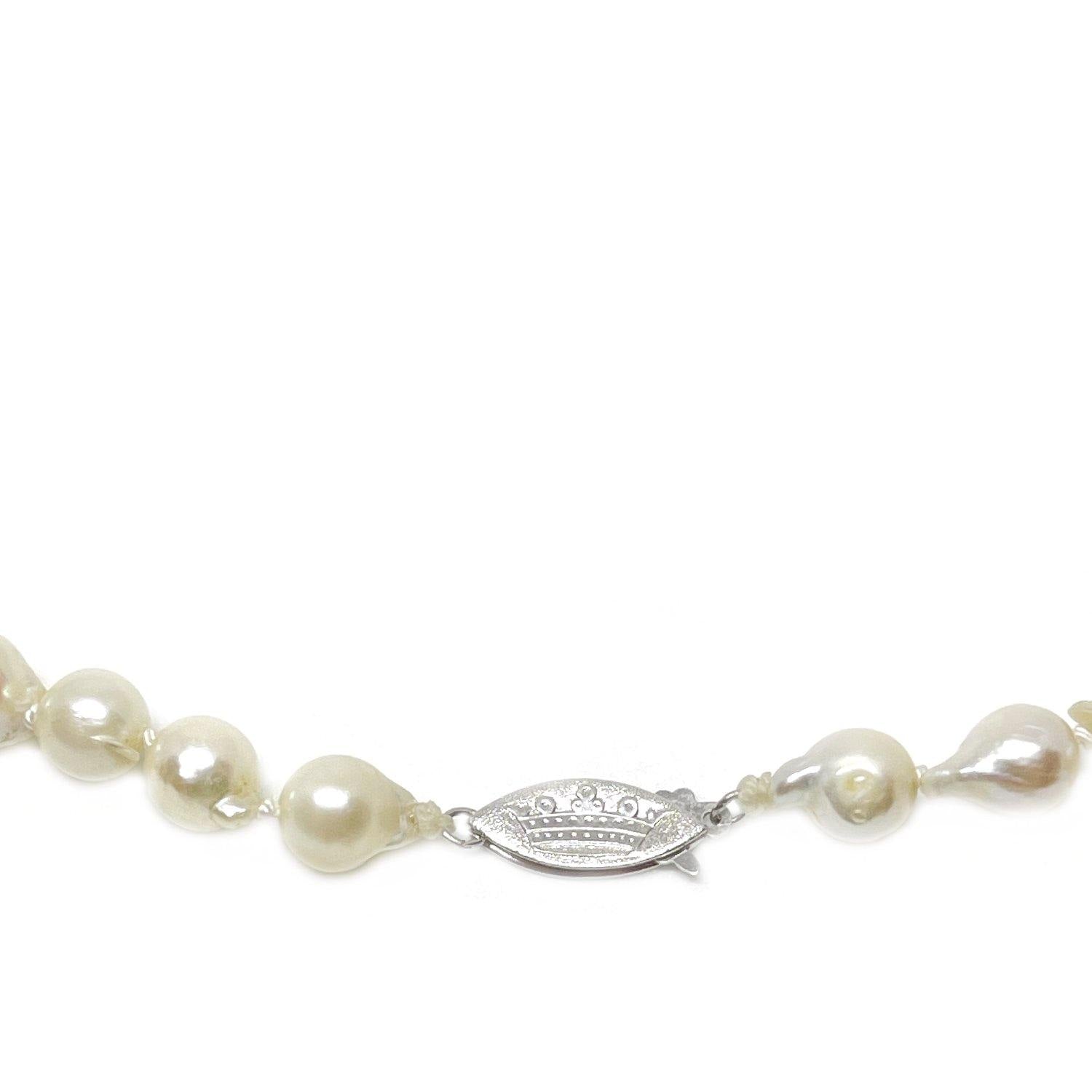 Baroque Crown Japanese Cultured Akoya Pearl Strand - 14K White Gold 30 Inch