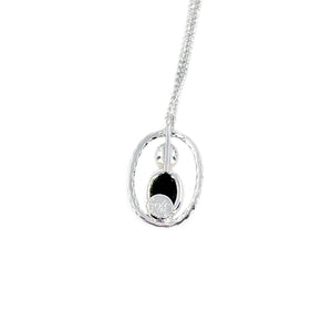 Vintage De Curtis Mid Century Japanese Cultured Akoya Pearl Black Onyx Pendant- Sterling Silver 14.75 Inch