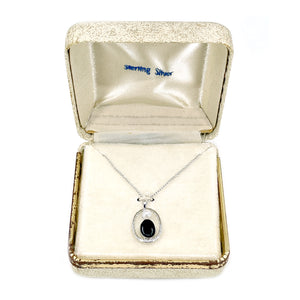 Vintage De Curtis Mid Century Japanese Cultured Akoya Pearl Black Onyx Pendant- Sterling Silver 14.75 Inch