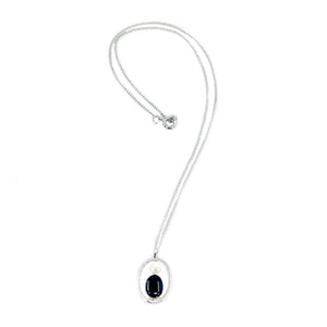 Vintage De Curtis Mid Century Japanese Cultured Akoya Pearl Black Onyx Pendant- Sterling Silver 14.75 Inch