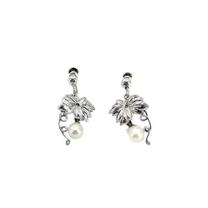 Baroque Grape Dangle Akoya Saltwater Cultured Pearl Screwback Engraved Vintage Earrings- Sterling Silver