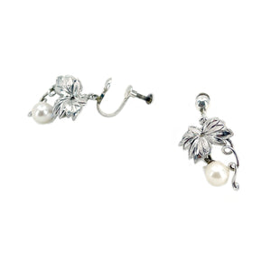 Baroque Grape Dangle Akoya Saltwater Cultured Pearl Screwback Engraved Vintage Earrings- Sterling Silver