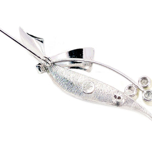 De Curtis Designer Vintage Japanese Saltwater Cultured Akoya Pearl Textured Leaf Brooch- Sterling Silver