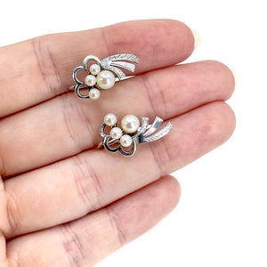 Vintage Deco Japan Akoya Saltwater Cultured Pearl Screwback Earrings- Sterling Silver