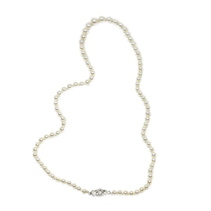 Art Nouveau Japanese Saltwater Cultured Akoya Pearl Necklace - 14K White Gold Diamond 18.50 Inch