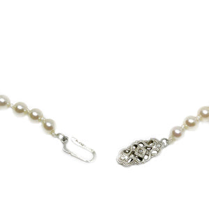 Art Nouveau Japanese Saltwater Cultured Akoya Pearl Necklace - 14K White Gold Diamond 18.50 Inch