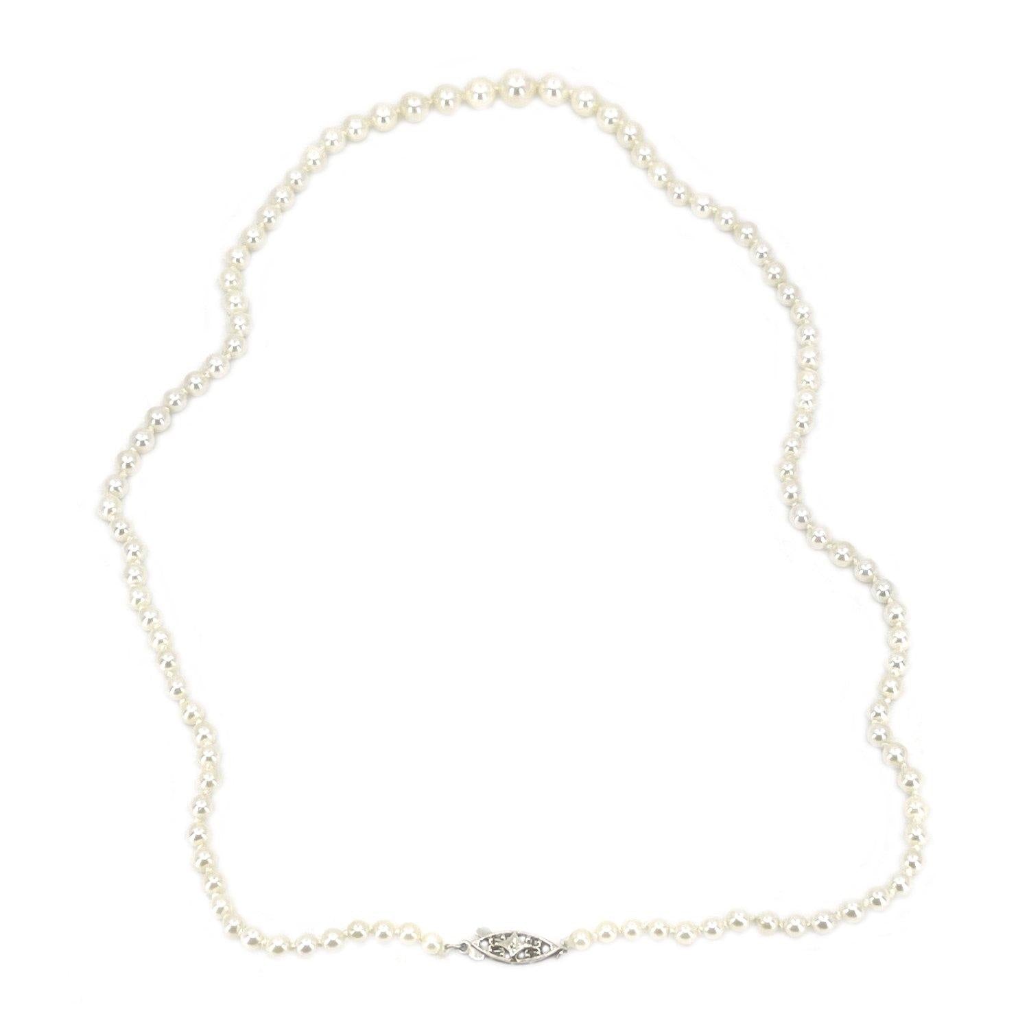 Art Nouveau Japanese Saltwater Cultured Akoya Pearl Necklace - 14K White Gold 20.25 Inch