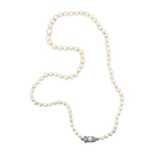 Art Deco Industrial Japanese Saltwater Cultured Akoya Pearl Graduated Vintage Necklace - Sterling Silver 20 Inch