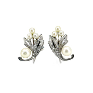 Deco Milgrain Akoya Saltwater Cultured Pearl Vintage Screwback Earrings- Sterling Silver