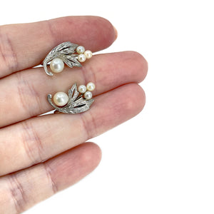 Deco Milgrain Akoya Saltwater Cultured Pearl Vintage Screwback Earrings- Sterling Silver