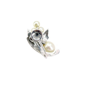 Deco Milgrain Akoya Saltwater Cultured Pearl Vintage Screwback Earrings- Sterling Silver