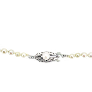 Industrial Art Deco Japanese Saltwater Cultured Akoya Pearl Graduated Vintage Necklace - Sterling Silver 21 Inch