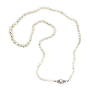 Industrial Art Deco Japanese Saltwater Cultured Akoya Pearl Graduated Vintage Necklace - Sterling Silver 21 Inch