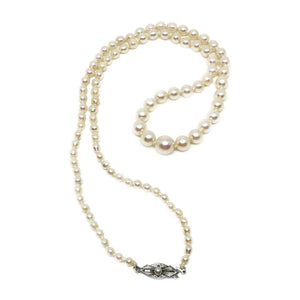 Art Deco Japanese Saltwater Cultured Akoya Pearl Graduated Necklace - Sterling Silver