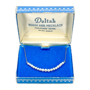 Deltah Vintage Graduated Akoya Saltwater Cultured Pearl Bar Chain Choker Necklace - 14K Yellow Gold 15.50 Inch