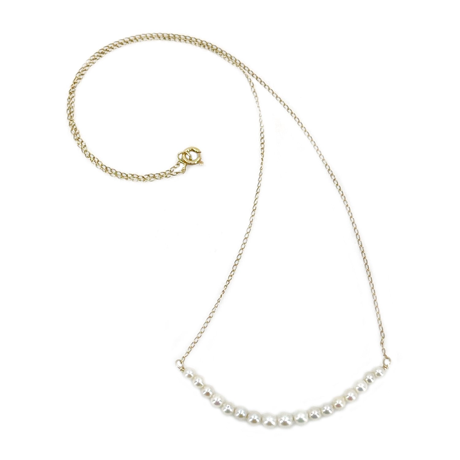 Deltah Vintage Graduated Akoya Saltwater Cultured Pearl Bar Chain Choker Necklace - 14K Yellow Gold 15.50 Inch