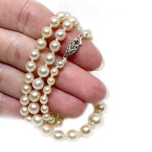 Diamond Graduated Japanese Saltwater Cultured Akoya Pearl Strand - 10K White Gold 18.50 Inch