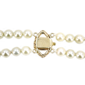 Diamond Aquamarine Vintage Japanese Saltwater Cultured Akoya Pearl Double Strand Necklace - 14K Yellow Gold 18 & 19.50 Inch